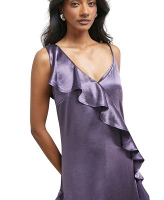 Metallic Satin Ruffle Midi Slip Dress