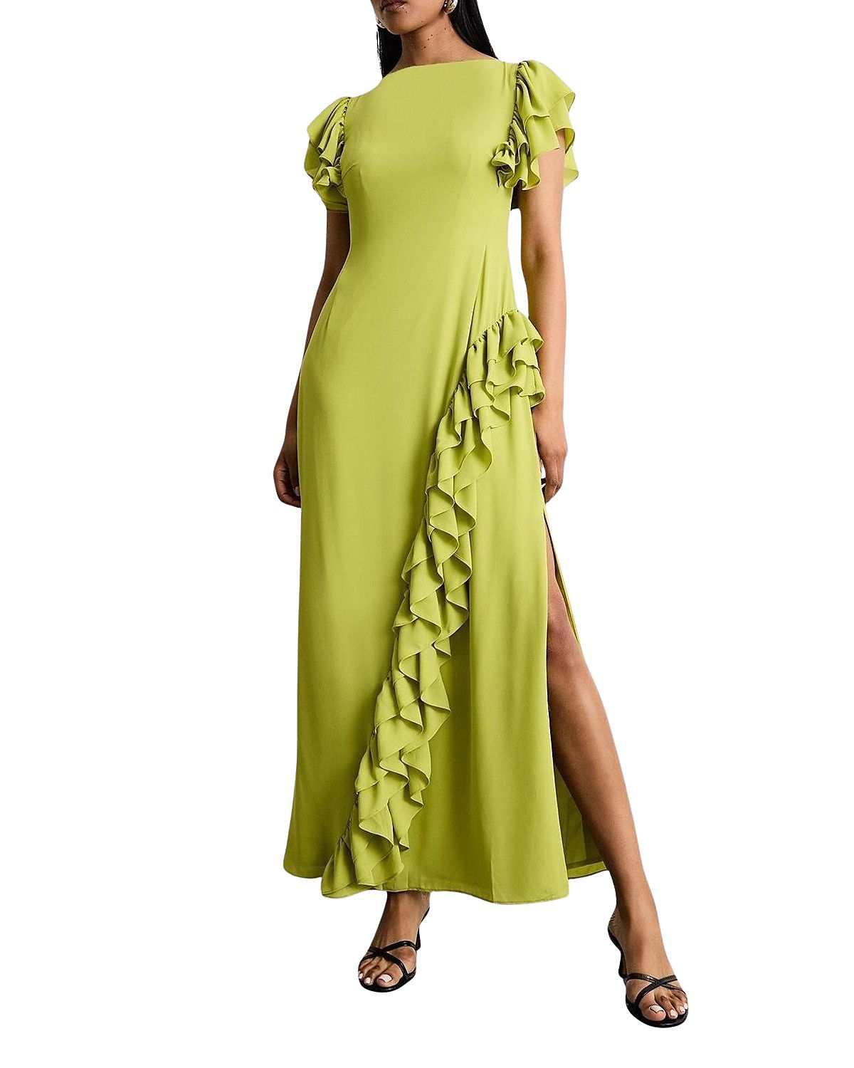 Warehouse Side Split Ruffle Detail Maxi Dress
