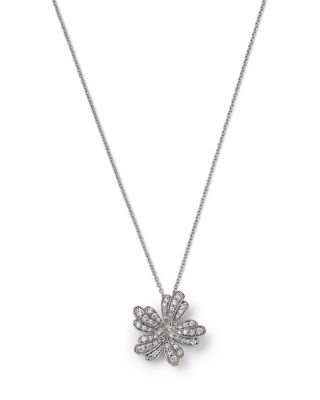Diamond Pav&eacute; Flower Pendant Necklace in 14K White Gold, 0.33 tcw