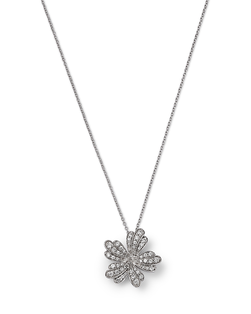 Bloomingdale's Fine Collection Diamond Pave Flower Pendant Necklace in 14K White Gold, 0.33 tcw