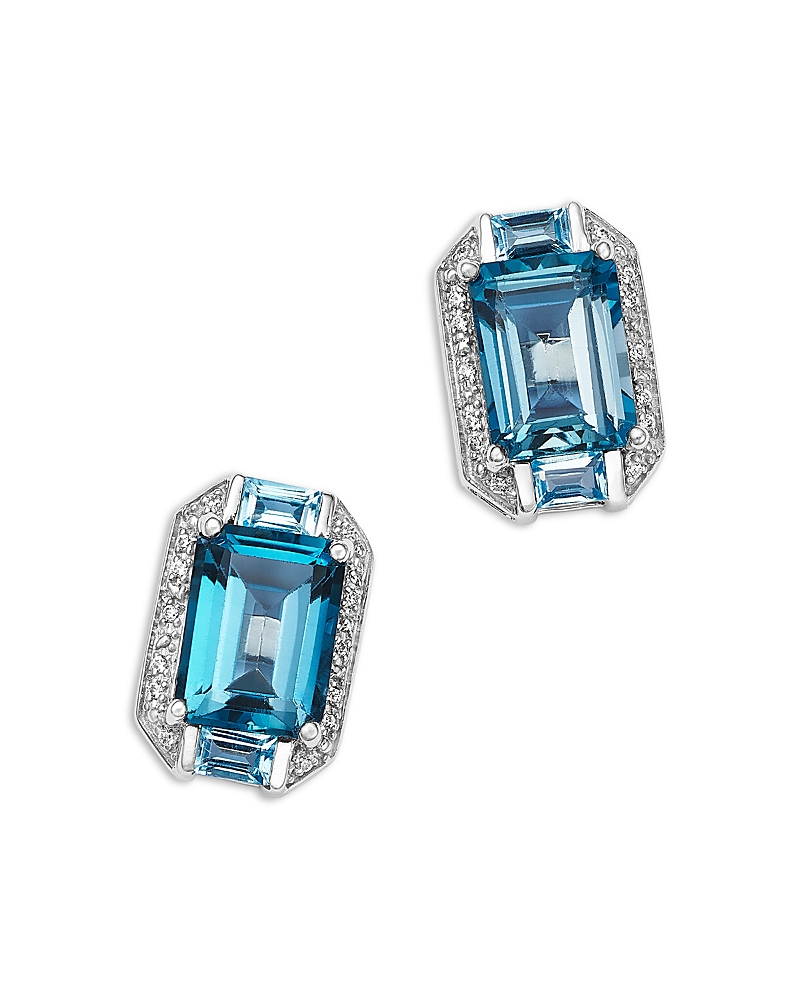 Bloomingdale's Fine Collection London Blue Topaz & Diamond Halo Stud Earrings in 14K White Gold