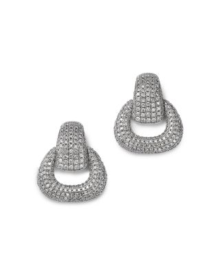 Diamond Pave Door Knocker Earrings in 14K White Gold, 1.50 tcw