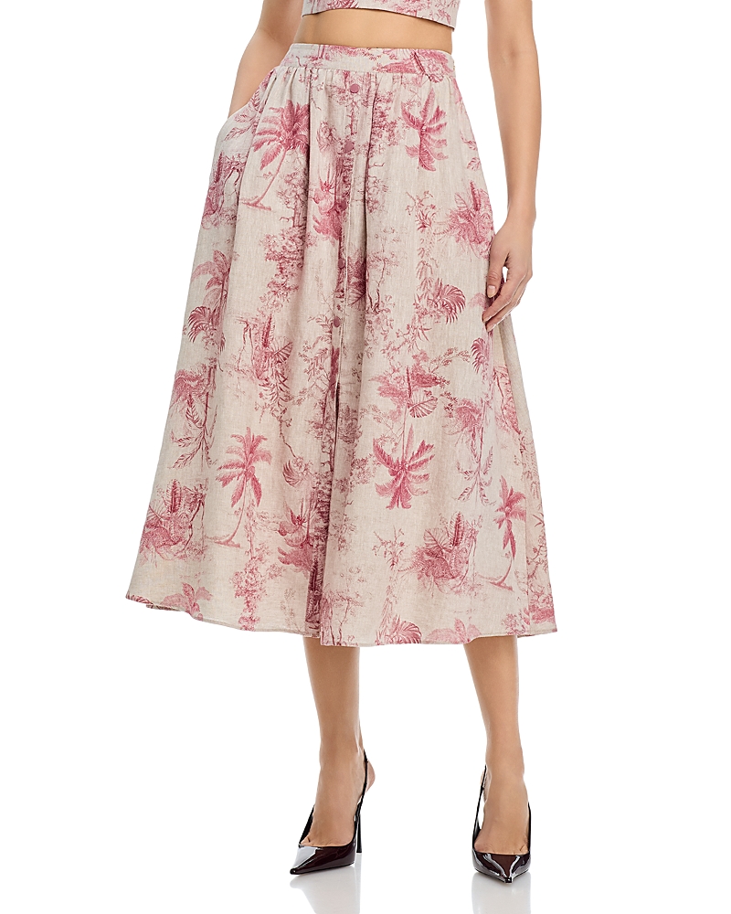 L'Agence Seina Button Front Linen Midi Skirt