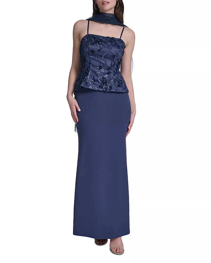Eliza J Overlay Embroidered Gown