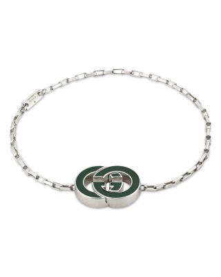 Sterling Silver Gucci Interlocking Enamel Logo Link Bracelet