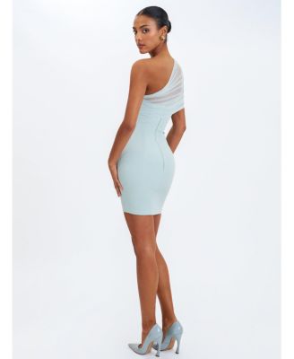  Phoebe One-Shoulder Ruched Mesh Mini Dress