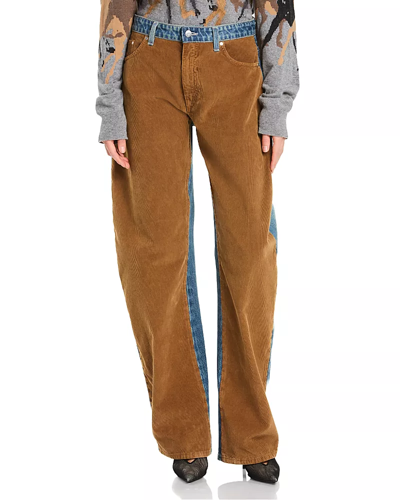 Stella McCartney Corduroy Mixed Curved Jeans in Mix Denim and Corduroy