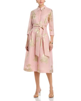 Metallic Floral Jacquard Shirt Dress