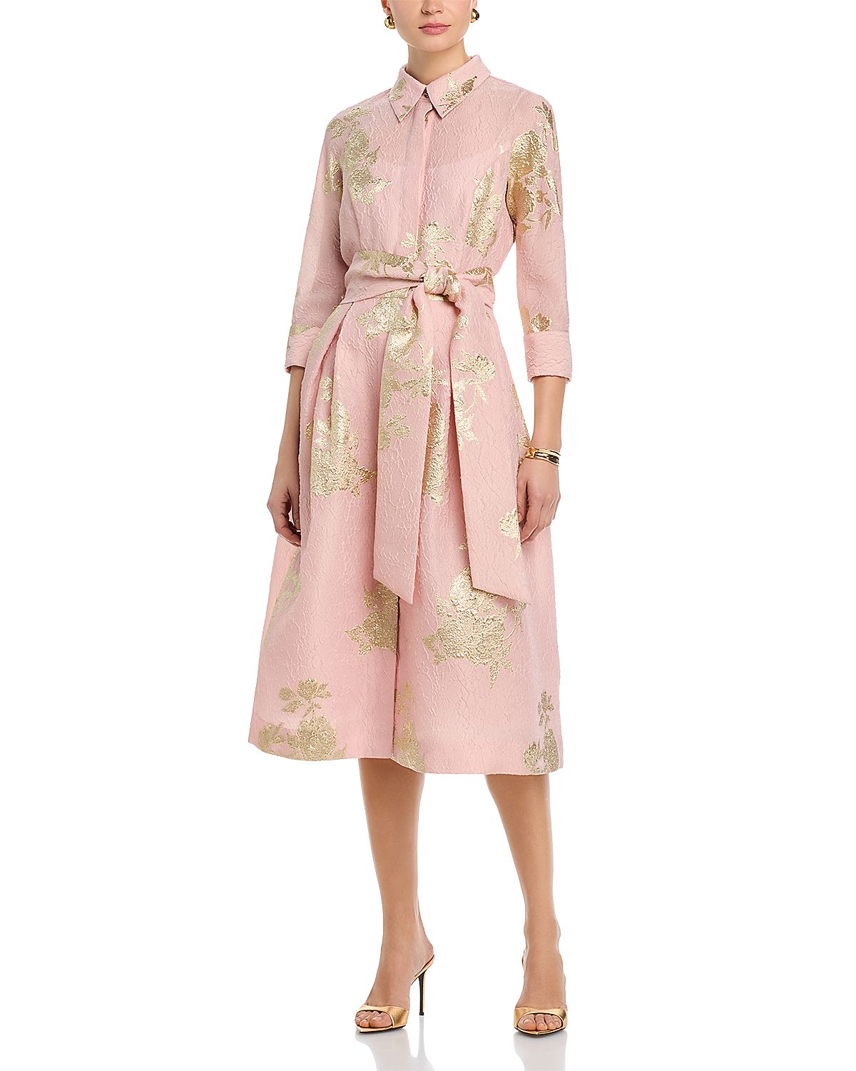 Teri Jon by Rickie Freeman Metallic Floral Jacquard Shirt Dress