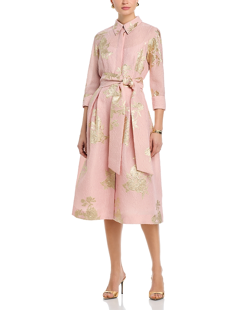 Teri Jon by Rickie Freeman Metallic Floral Jacquard Shirt Dress