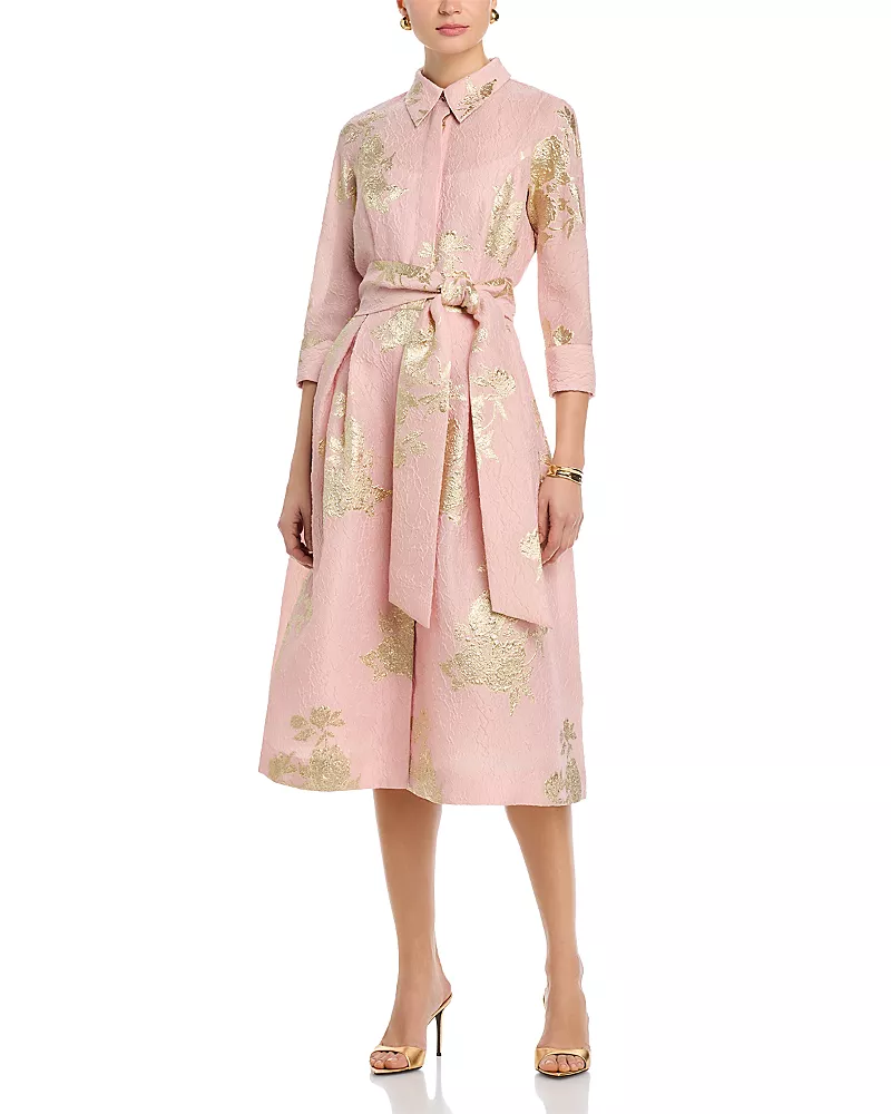 Teri Jon by Rickie Freeman Metallic Floral Jacquard Shirt Dress