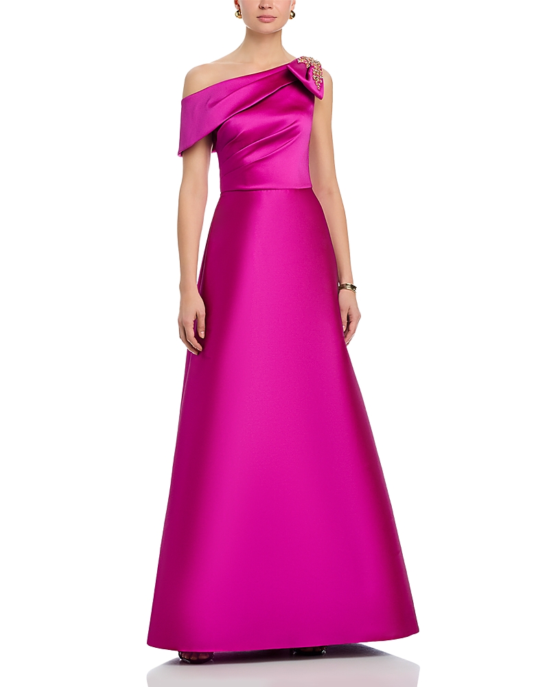 Teri Jon by Rickie Freeman Mikado Asymmetrical Bow Gown