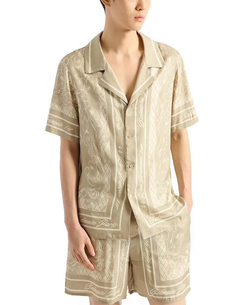 Balmain Regular Fit Foulard Logo Patterned Shirt