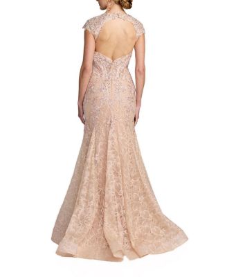 Embellished Sweetheart Cap Sleeve Trumpet Gown