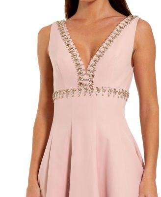 Women's Rhinestone Embellished Crepe A Line Midi Dress