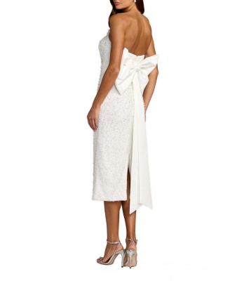 Beaded Lace Strapless Bow Detail Fitted Midi Dress