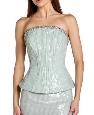 Strapless Sequin Peplum Gown With Rhinestone Trim
