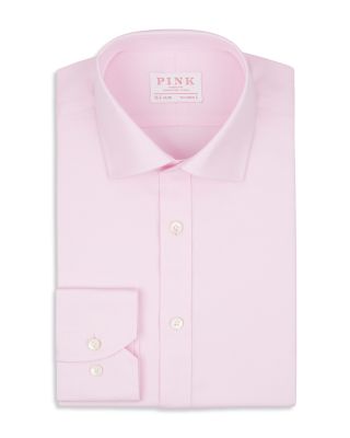 Thomas Pink Men's Diagonal Textured Solid Dress Shirt - Pink - Size 17 32/33
