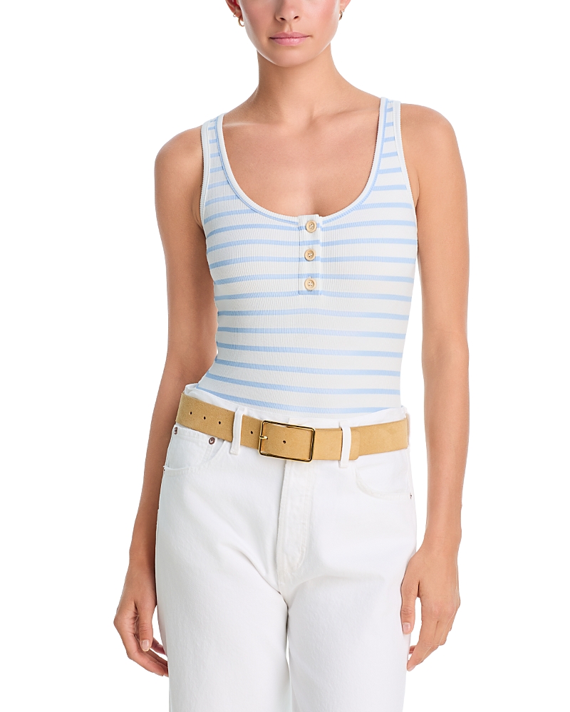 Aqua Striped Rib Button Bodysuit - Exclusive