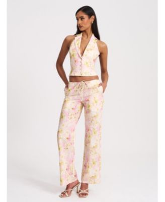  Laureen Floral Print Linen Straight Pants