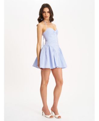  Melody Railroad Stripe Halter Drop Waist Mini Dress