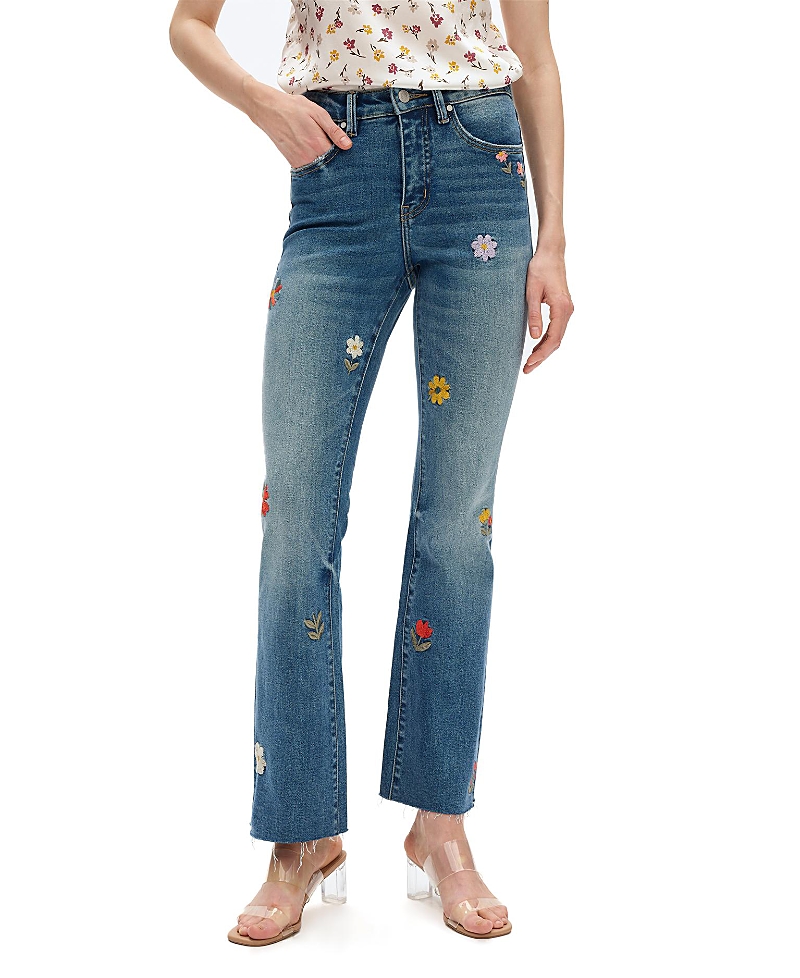 Bayeas Flora Embroidered Bootcut Flared Jeans 5 Pocket Style in Medium Blue