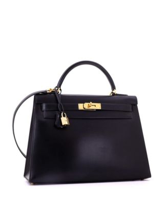 Kelly 32 Handbag Black Box Calf with Gold Hardware
