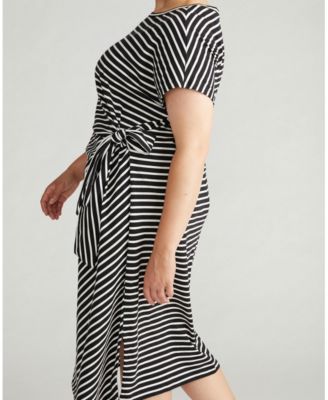 Plus Size Crescent Breton Stripe Knot Dress