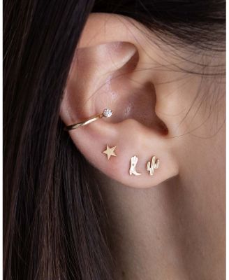 14K Yellow Gold Prong Diamonds Single Ear Cuff