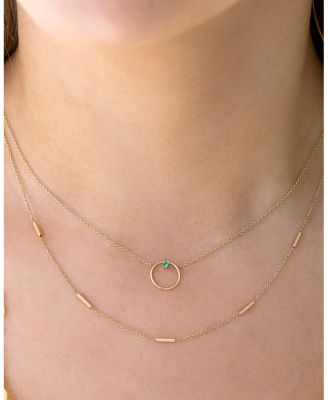 14K Yellow Gold Emerald Gemstones Emerald in Circle Pendant Necklace, 16-18"