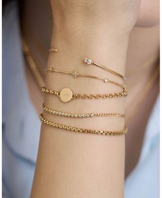 14K Yellow Gold Prong Diamonds Flower & Bezel Chain Bracelet