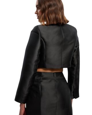 Satin Twill Cropped Wrap Tailored Jacket