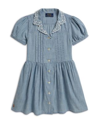 Girls' Indigo Cotton Chambray Shirtdress - Little Kid