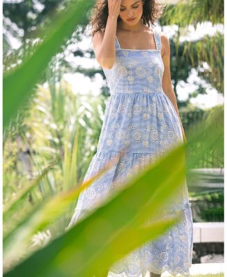  Lizzie Pinstripe Eyelet Tiered Midi Dress
