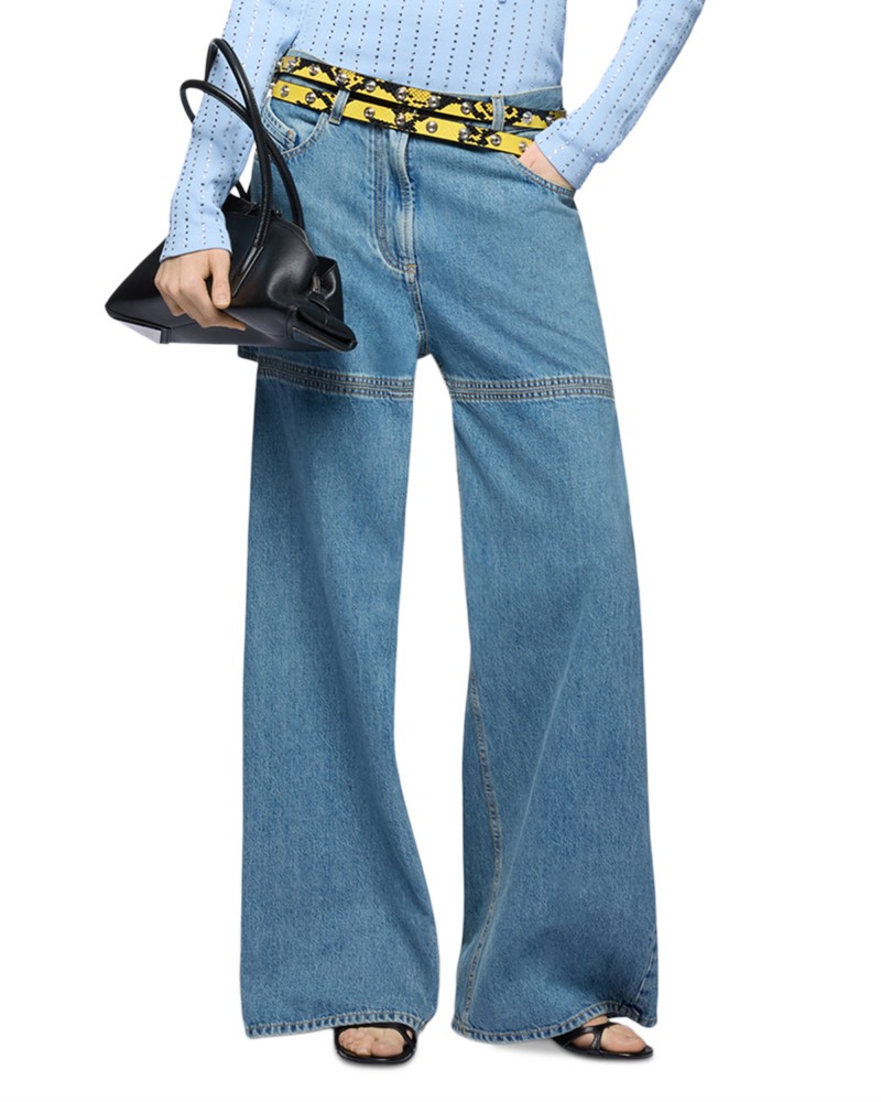 The Attico Cutout Wide Leg Jeans in Sky Blue