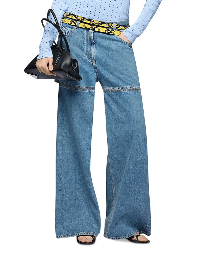 The Attico Cutout Wide Leg Jeans in Sky Blue