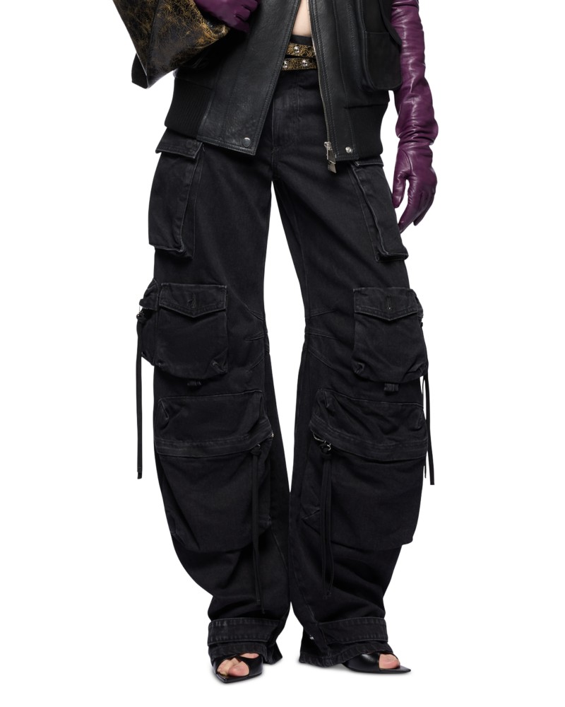 The Attico Fern Cargo Jeans in Black