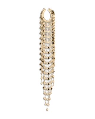 14K Yellow Gold Long Cascading Chain Single Ear Cuff