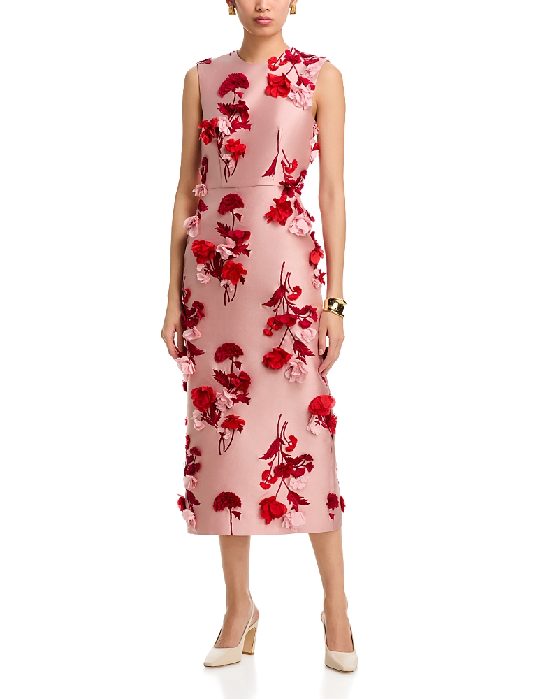 Erdem Floral Embroidered Mikado Sleeveless Midi Dress