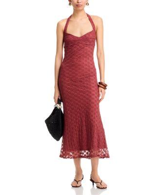 bardot halter midi dress Mariko Neck in Rust inv-382