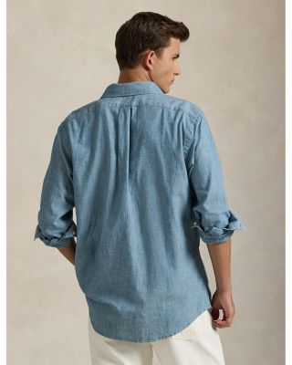 Classic Fit Long Sleeve Chambray Cotton Button Down Shirt