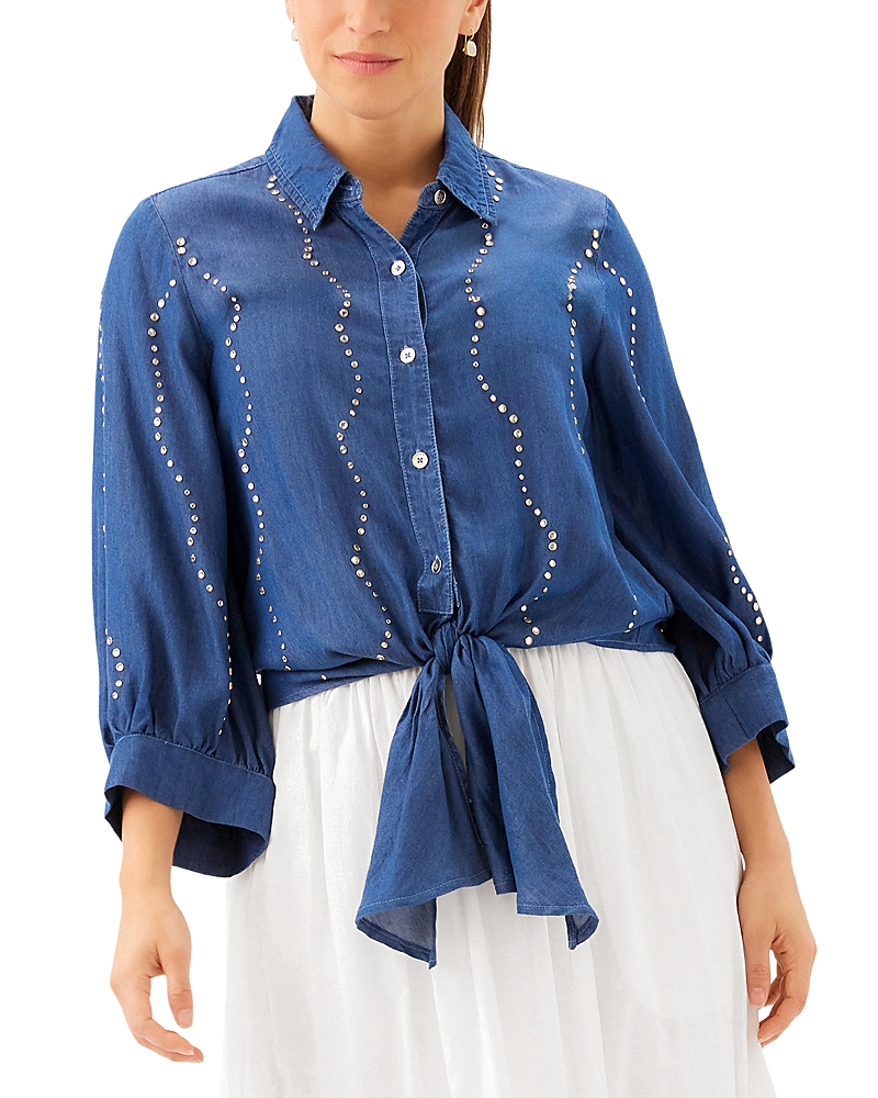 Karen Kane Blouson Sleeve Gemstone Denim Shirt