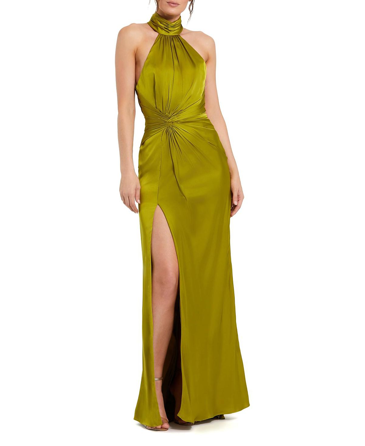 Mac Duggal Petite Open Back High Neck Side Ruched Gown