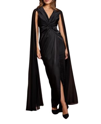 Satin Cape Sleeve Maxi Dress