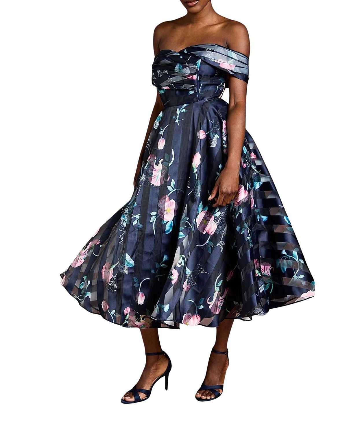 Coast Stripe Organza Pleat Top Midi Dress