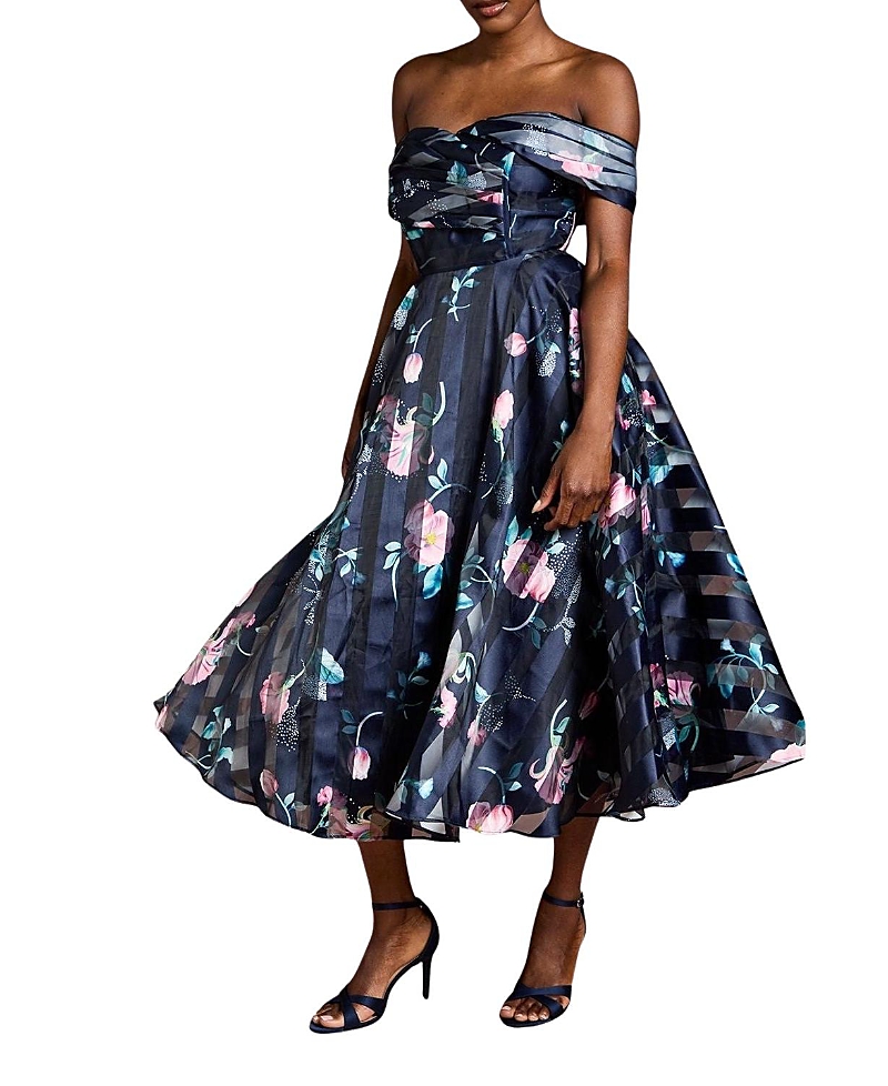 Coast Stripe Organza Pleat Top Midi Dress