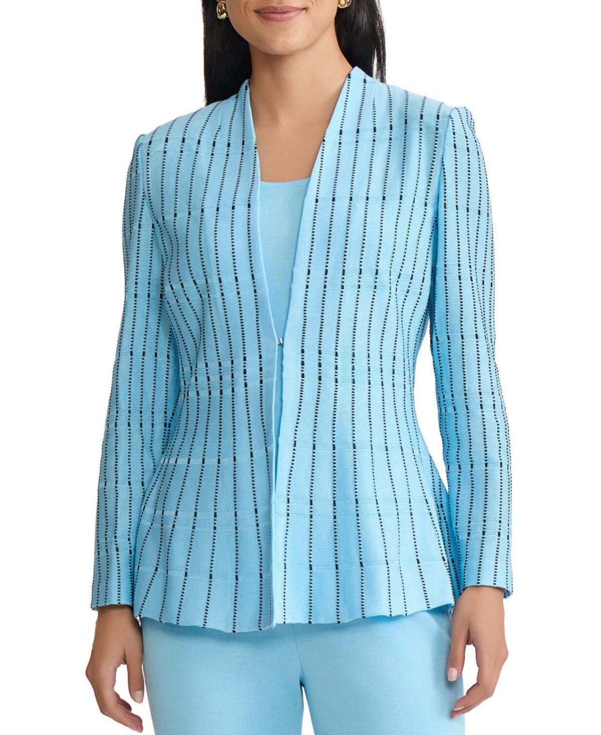Tailored Dotted Stripe Peplum Knit Jacket