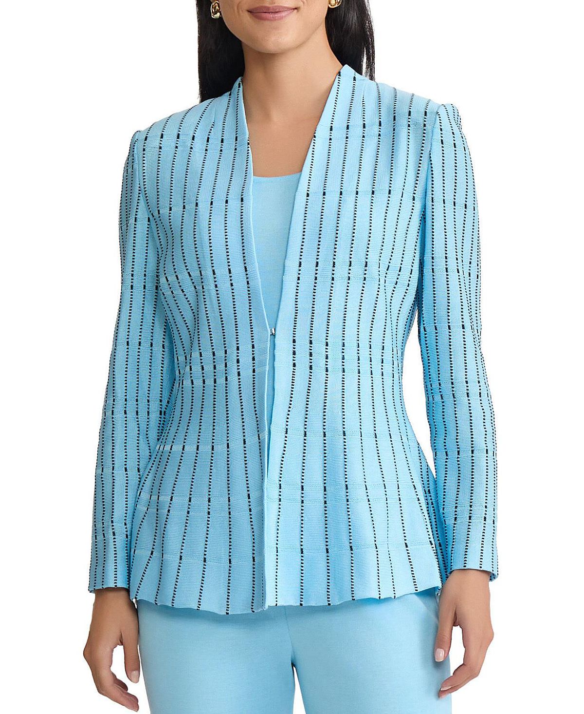 Ming Wang Tailored Dotted Stripe Peplum Knit Jacket