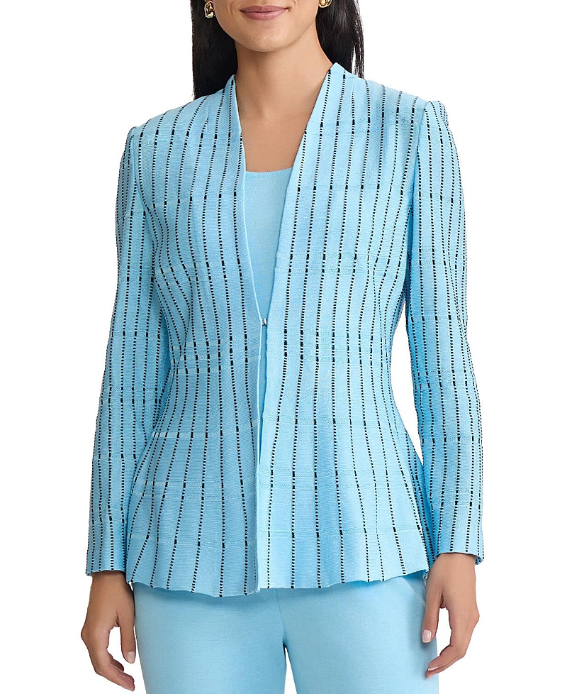 Ming Wang Tailored Dotted Stripe Peplum Knit Jacket