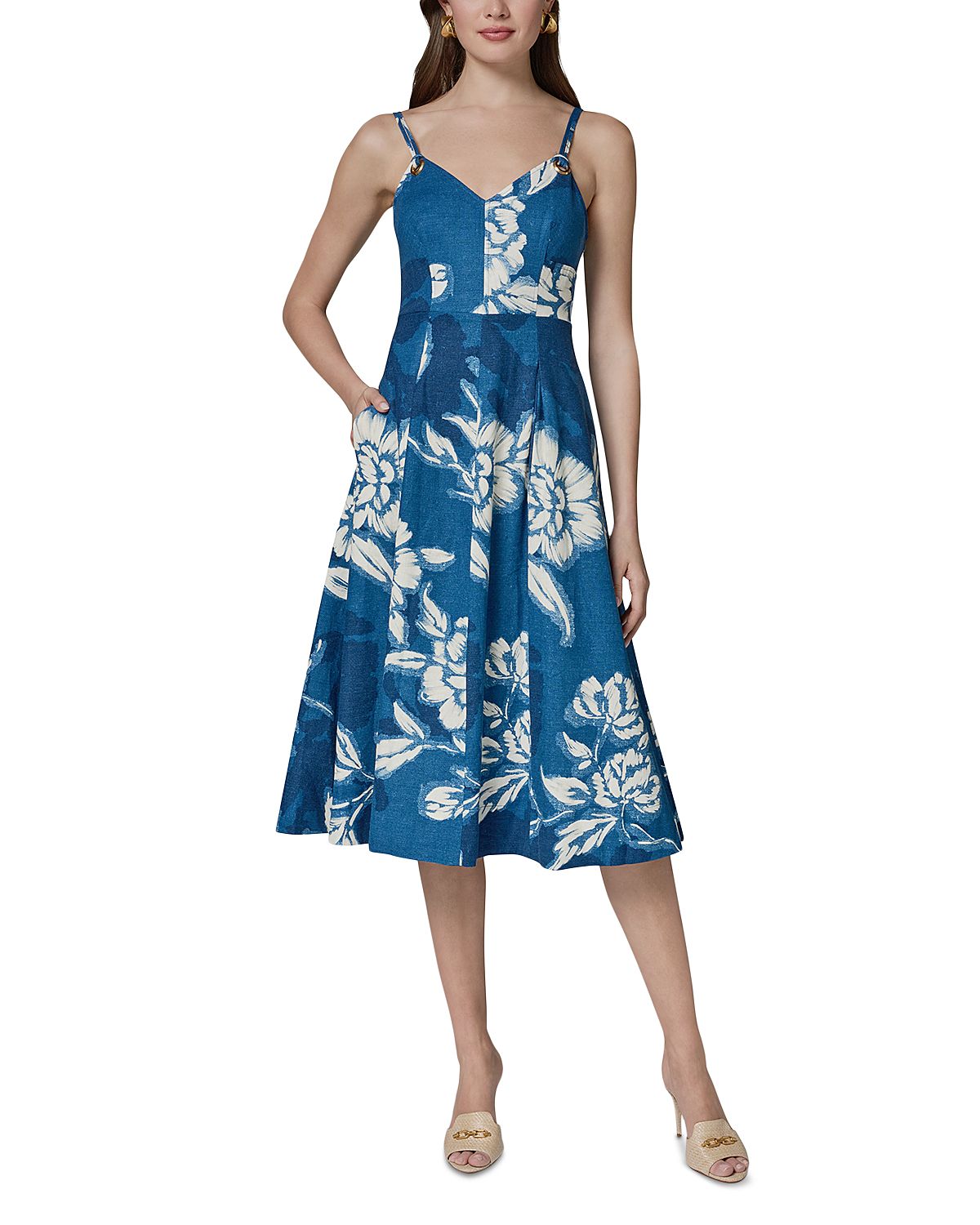 Donna Karan Printed Twin Strap Midi Dress